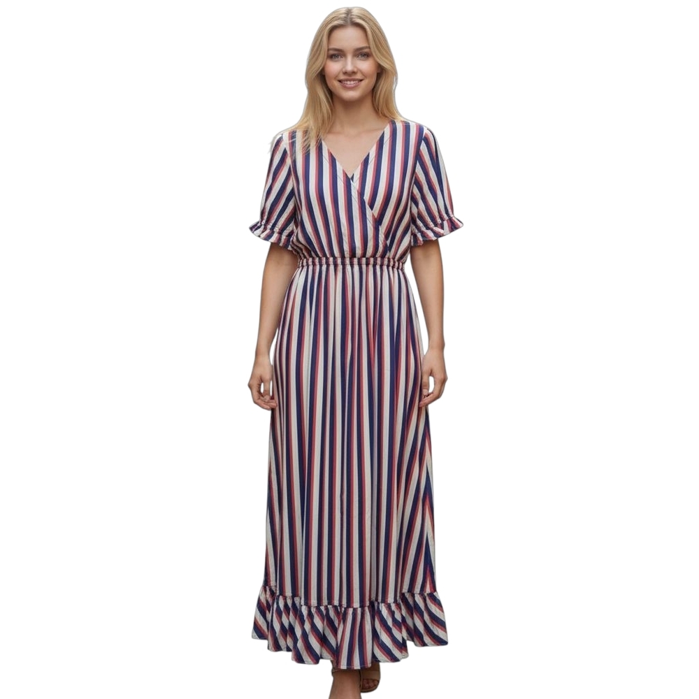 Hayden Navy Multi-Mix Colored Striped Maxi Dress